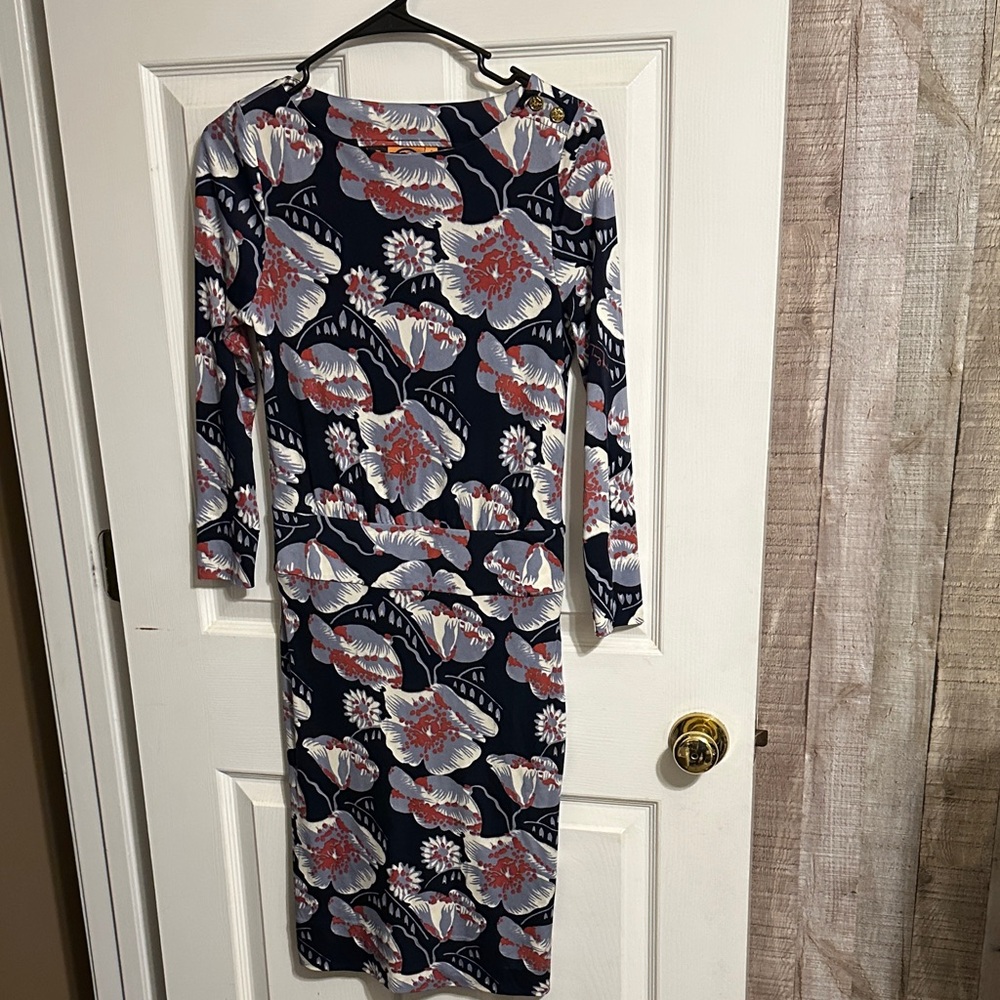 Tory Burch Navy Floral Long Sleeve Dress